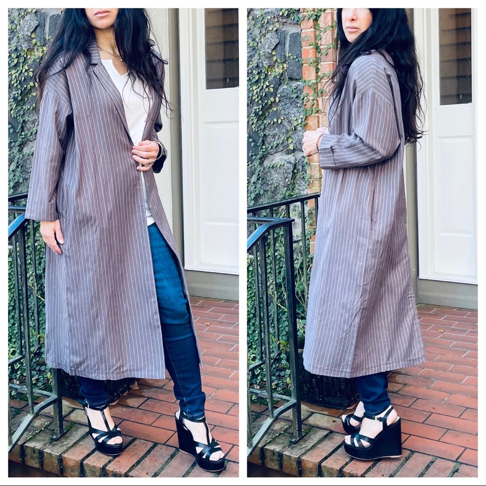 #06 LAST ONE Chic stripes trench coat with pockets - Picture 2 of 10